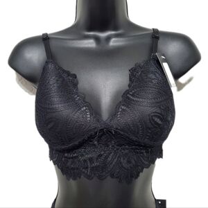 Frederick's of Hollywood Finley Black Lace Padded Bralette Bra Size M